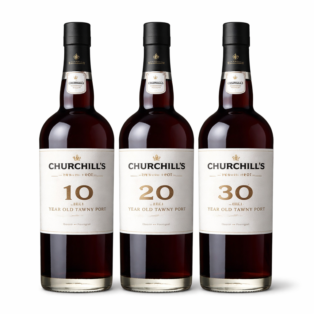 Churchill Portvin Smagekasse 10,20 & 30 års ialt 3 fl.